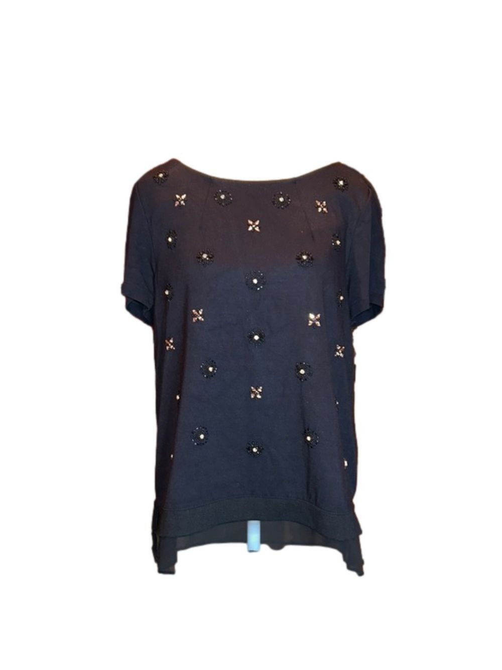 WHITE HOUSE BLACK MARKET WHBM Classy Black w/ Bling Blouse Size M